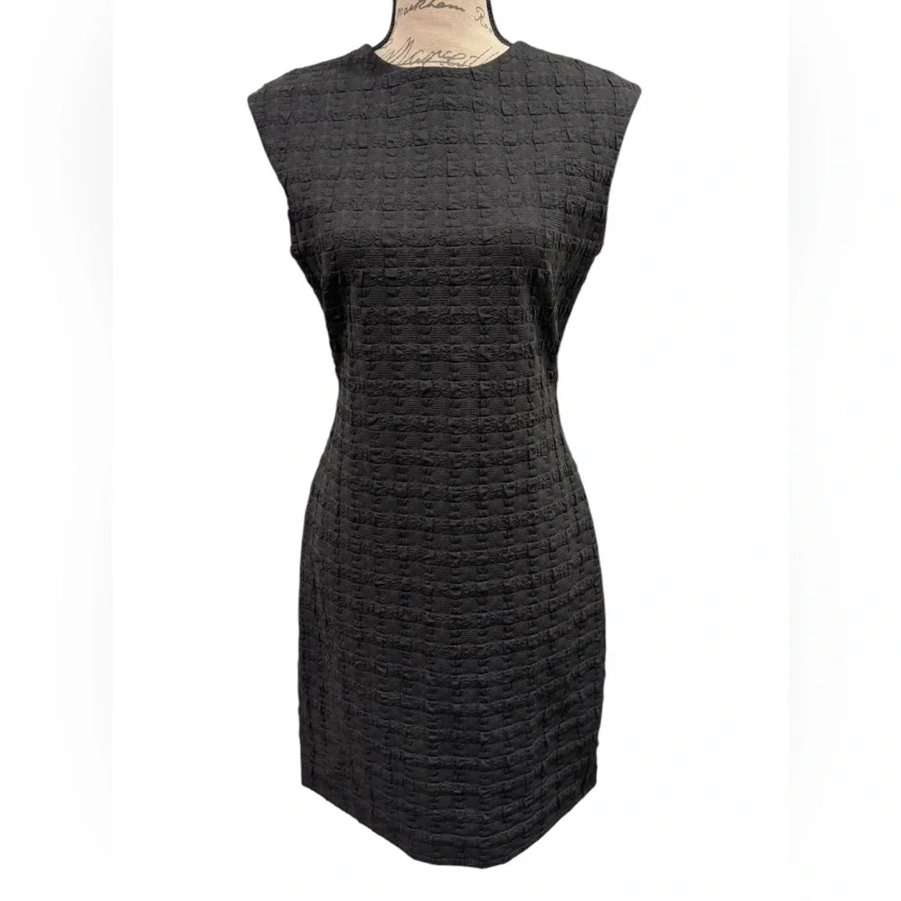 Theory Cap Sleeve Shift Dress Checkered Textured Women’s Size 6 - Picture 2 of 11